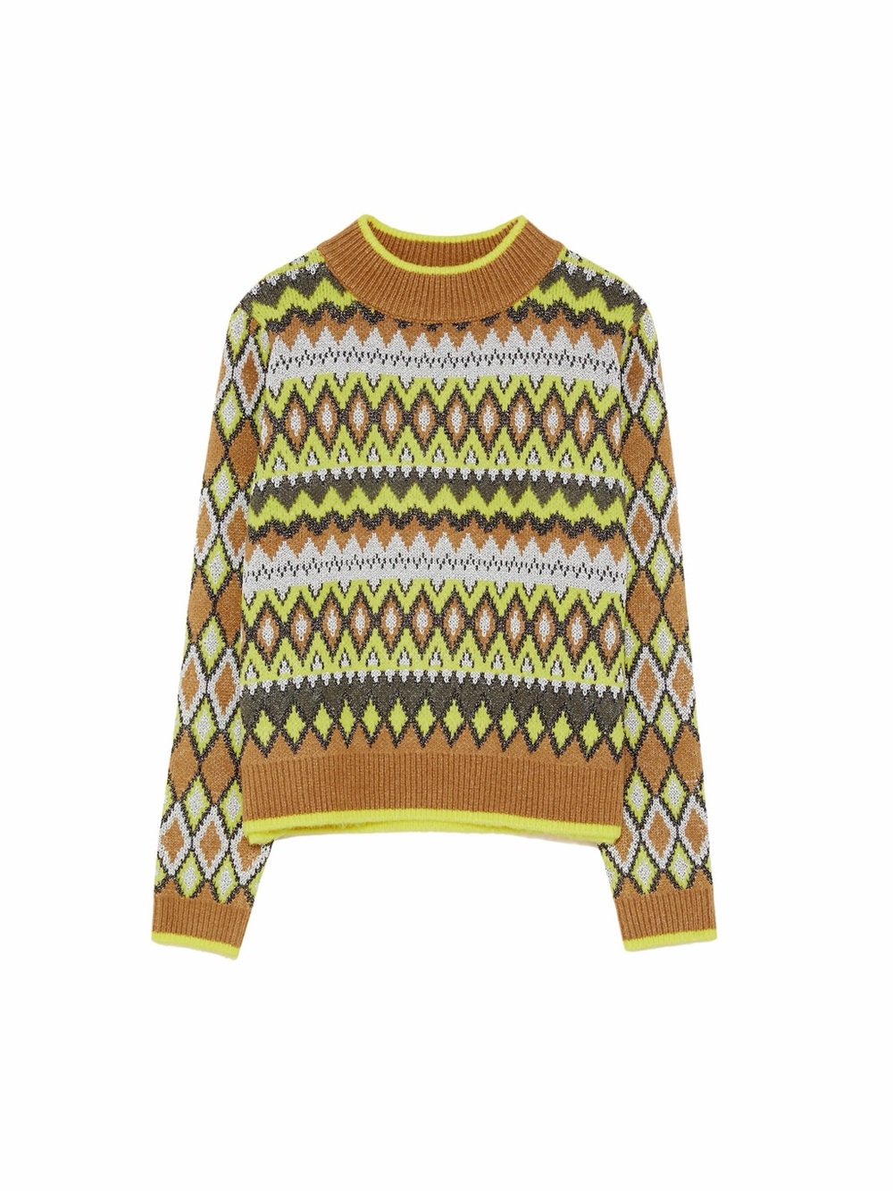 Zara Metallic Thread Jacquard Fair Isle Sweater